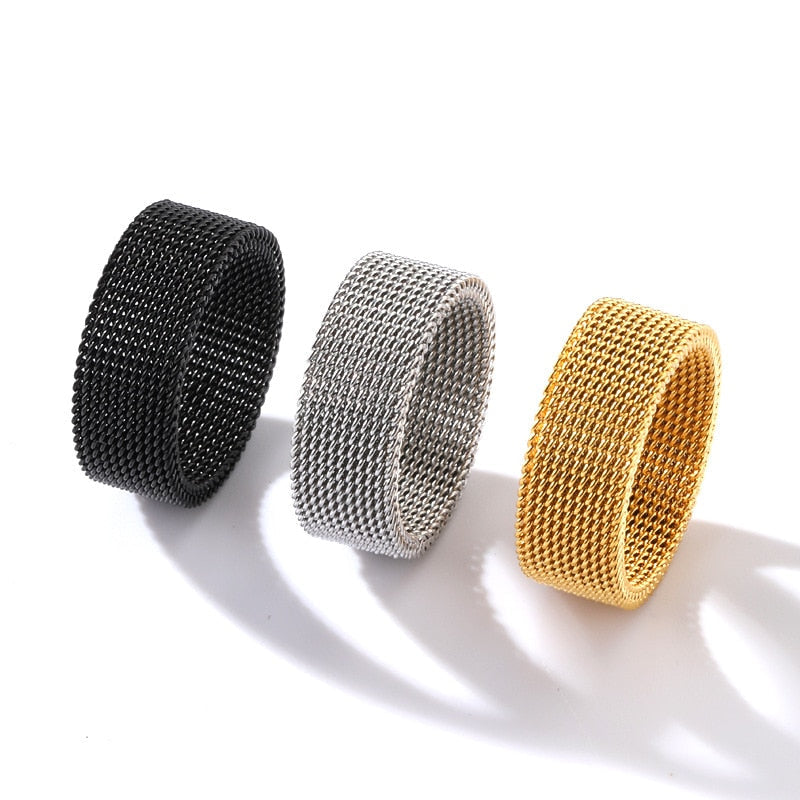 2023 New 8mm Wide Stainless Steel Rings Titanium Couple Rings Deformable Mesh Accessories for Women Men Jewelry Wedding Gift