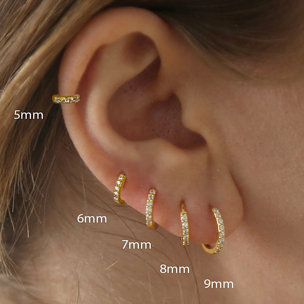 2PC Stainless Steel Minimal Hoop Earrings Crystal Zirconia Small Huggie Thin Cartilage Earrings Helix Tragus Piercing Jewelry