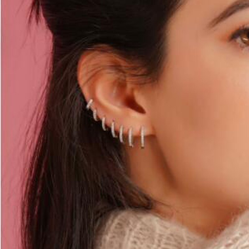 2PC Stainless Steel Minimal Hoop Earrings Crystal Zirconia Small Huggie Thin Cartilage Earrings Helix Tragus Piercing Jewelry